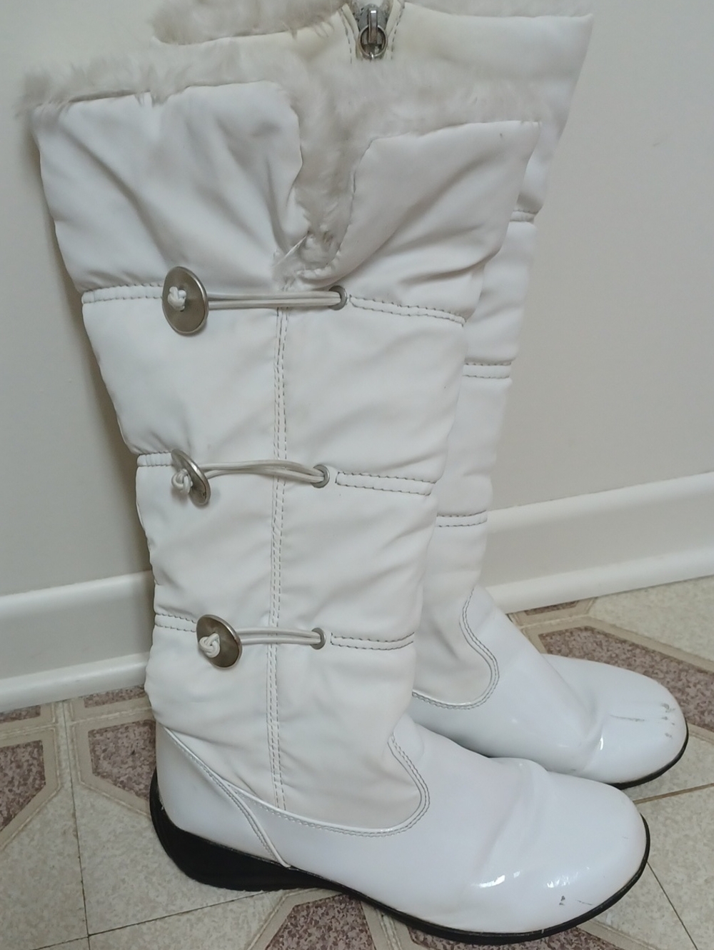 Winter White Buckle Tall Boots Size US 9
